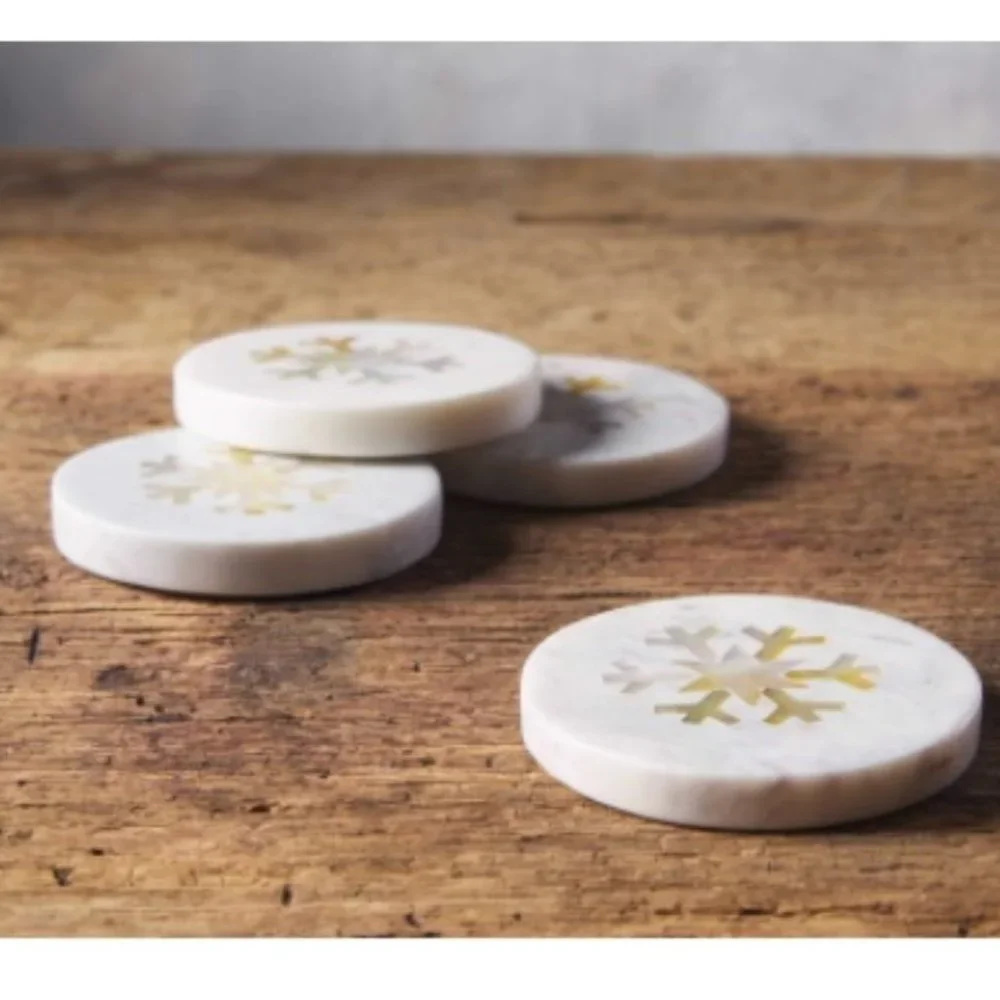 New ARHAUS Snowflake white Marble Coasters (Set of‎ 4)